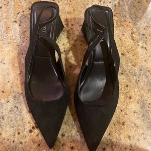 Zara Heels Black Suede Pointy Toe Size 6